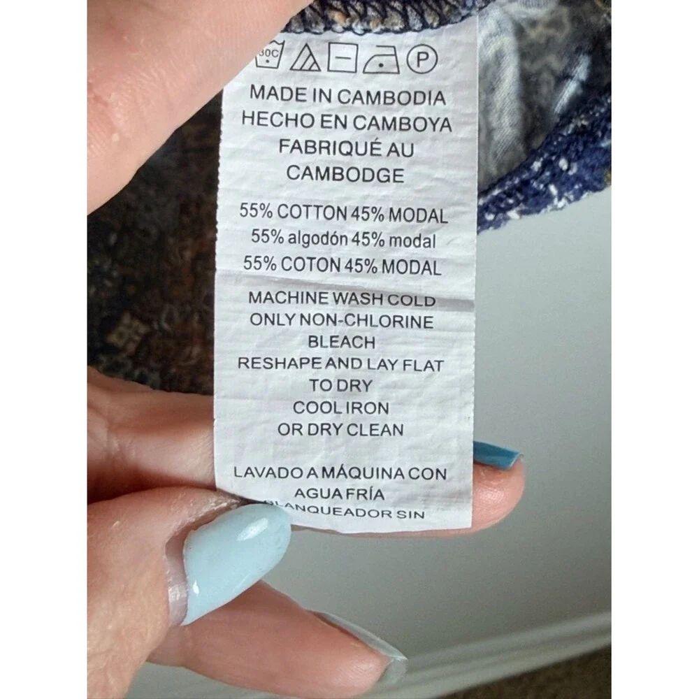 Michael Kors Boho Peasant Top Blue Orange Print 3/4 Sleeve Lightweight M
